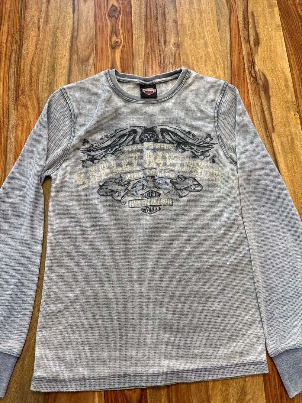 Harley-Davidson Grey Acid Wash Thermal Long Sleeve Shirt
